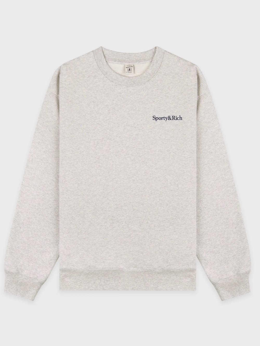 SPORTY & RICH Serif Logo Embroidered Crewneck - Heather Gray